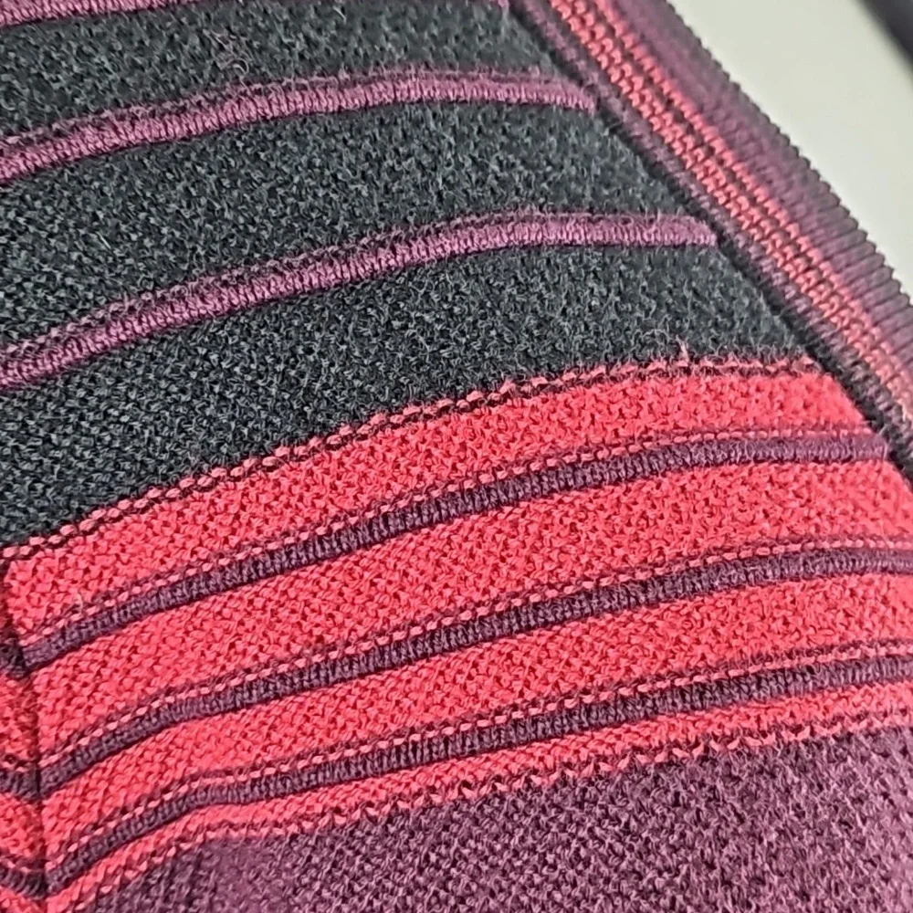 Chico's Cotton Rayon Knit Black Fuchsia  Purple Stripe Open Front Long Cardigan